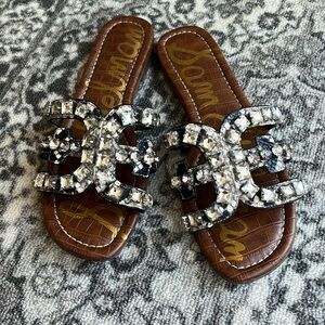 Sam Edelman sandals slides bling bling reptile print